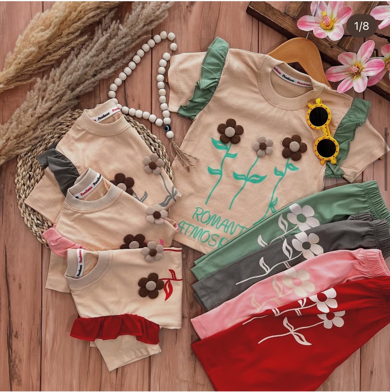 تیشرت شلوارک آستین چین دار گل برجسته(کیفیت عالی)