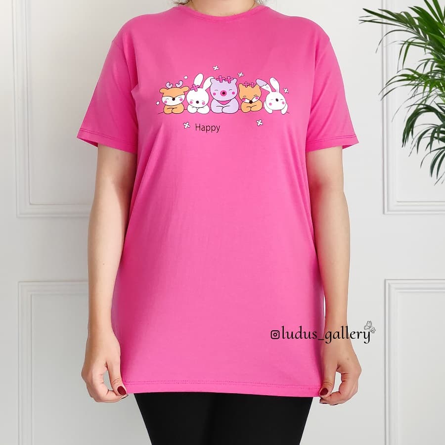 تیشرت لانگ زنانه طرح Happy