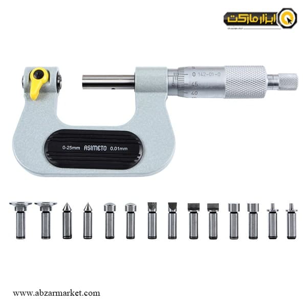 میکرومتر یونیورسال آسیمتو 25-0 خارج سر تعویض شو مدل 0-01-142