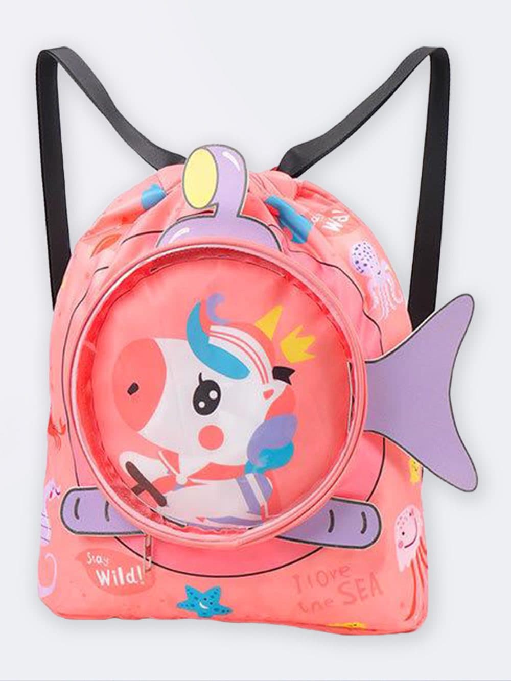 کوله استخری فانتزی با محفظه جداگانه عینک شنا طرح اسب تک شاخ نارنجی رنگ