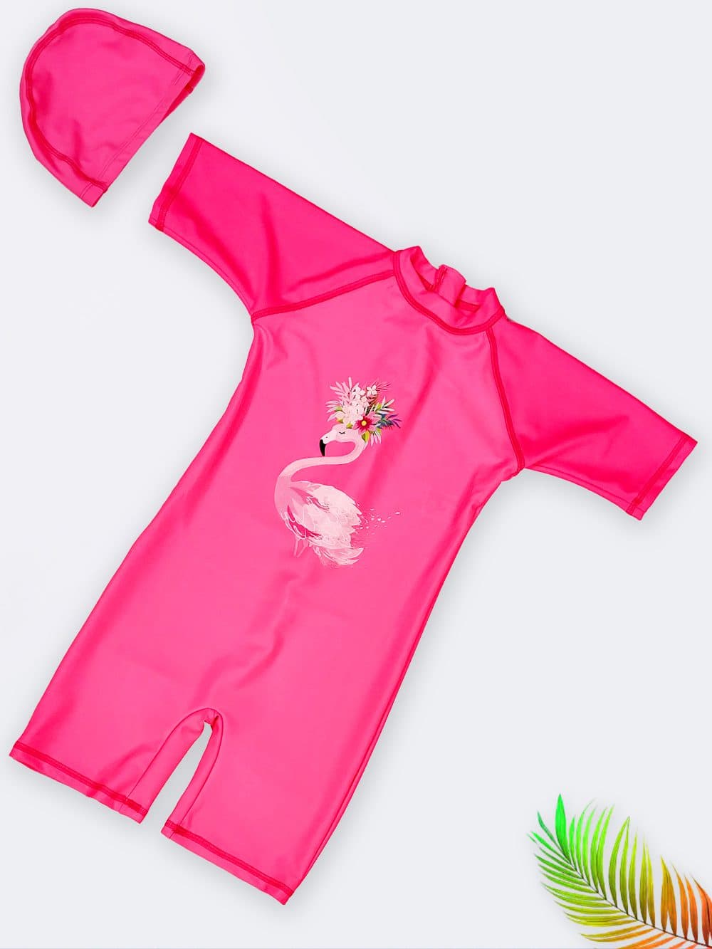 مایو دخترانه بچگانه و نوجوان پوشیده نیمه اسلامی پادار و آستین دار لایف ( Life ) صورتی