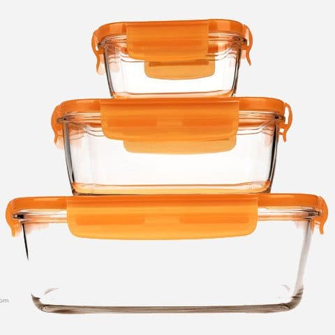 ظرف فریزری پیرکس مستطیل لومینارک نارنجی مجموعه سه عددی