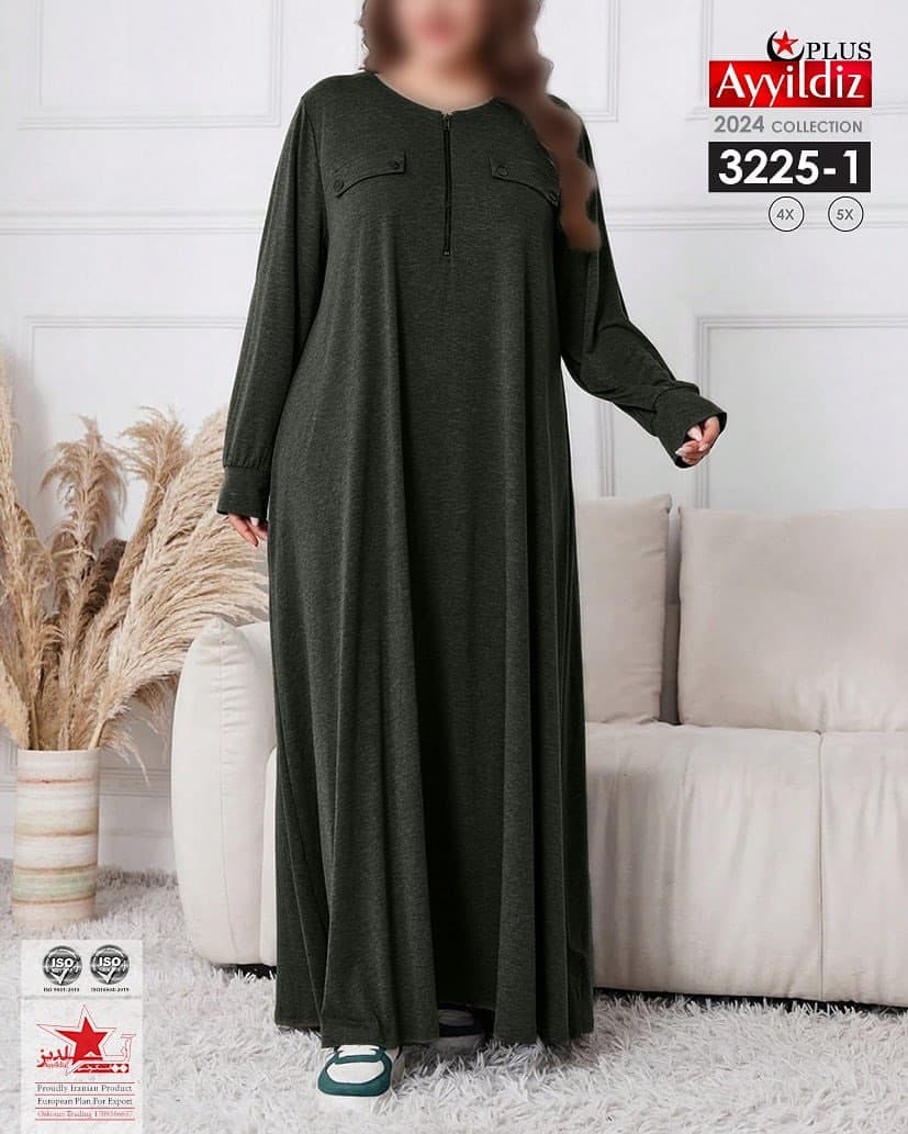 پیراهن آزاد یقه زیپ زنانه سایز بزرگ کد 3225