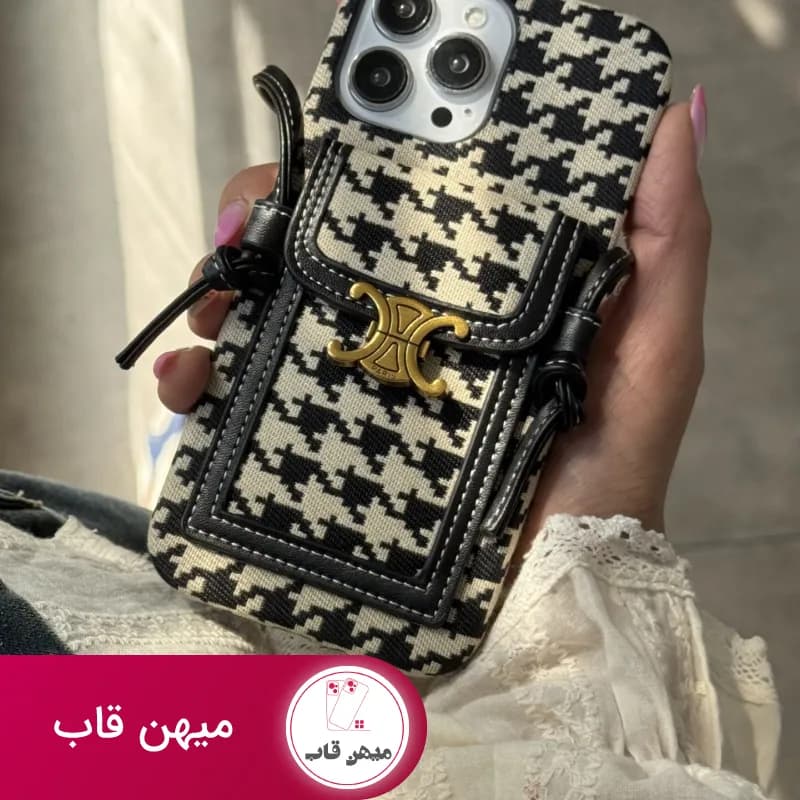 قاب موبایل آیفون زبرا پارچه ای جاکارتی سلین + بندست بلند - کد (۸۲۵۵۱)