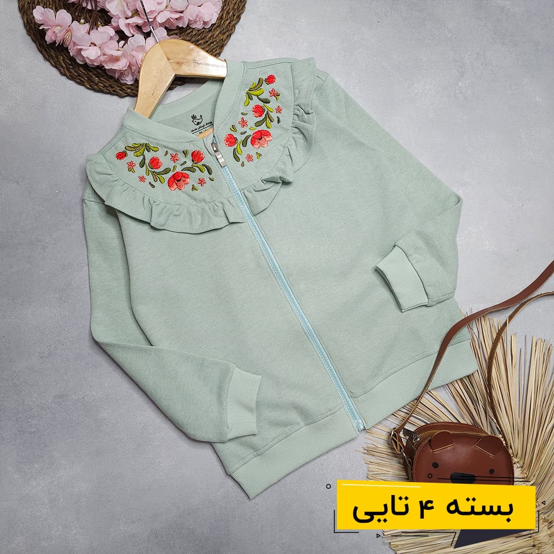 خرید عمده سویشرت دخترانه طرح گلچین رنگ سدری | بچگانه (4 تایی)