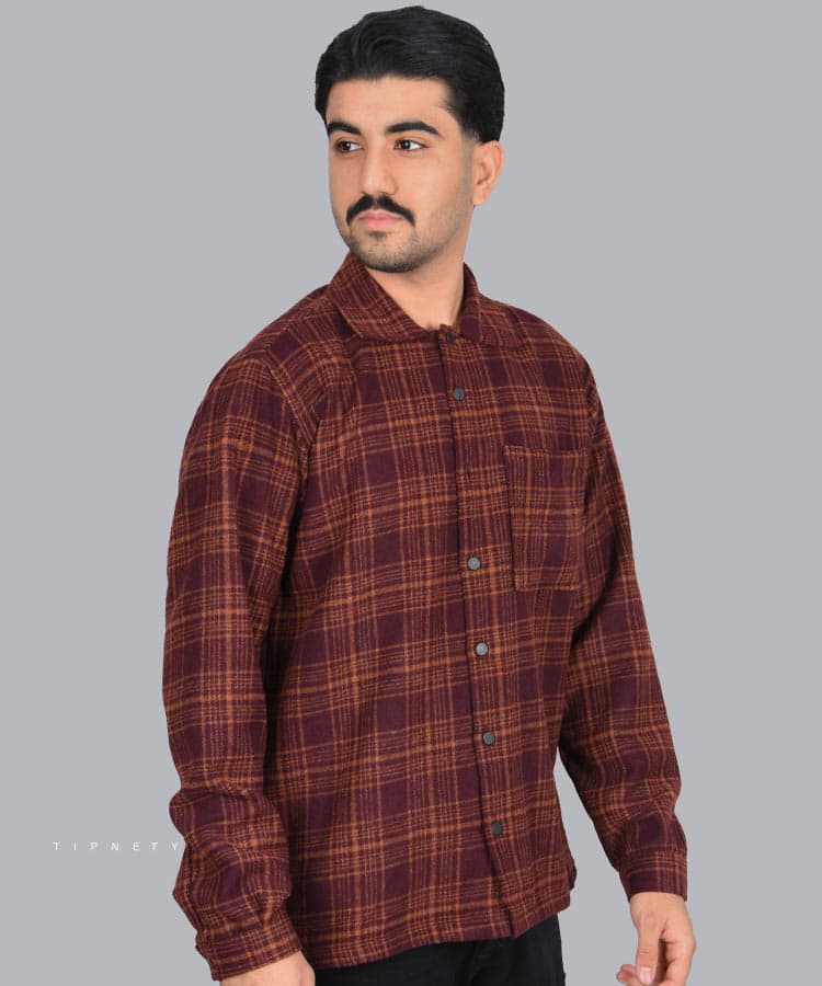 پیراهن مردانه پشمی زرشکی و تک جیب 5032