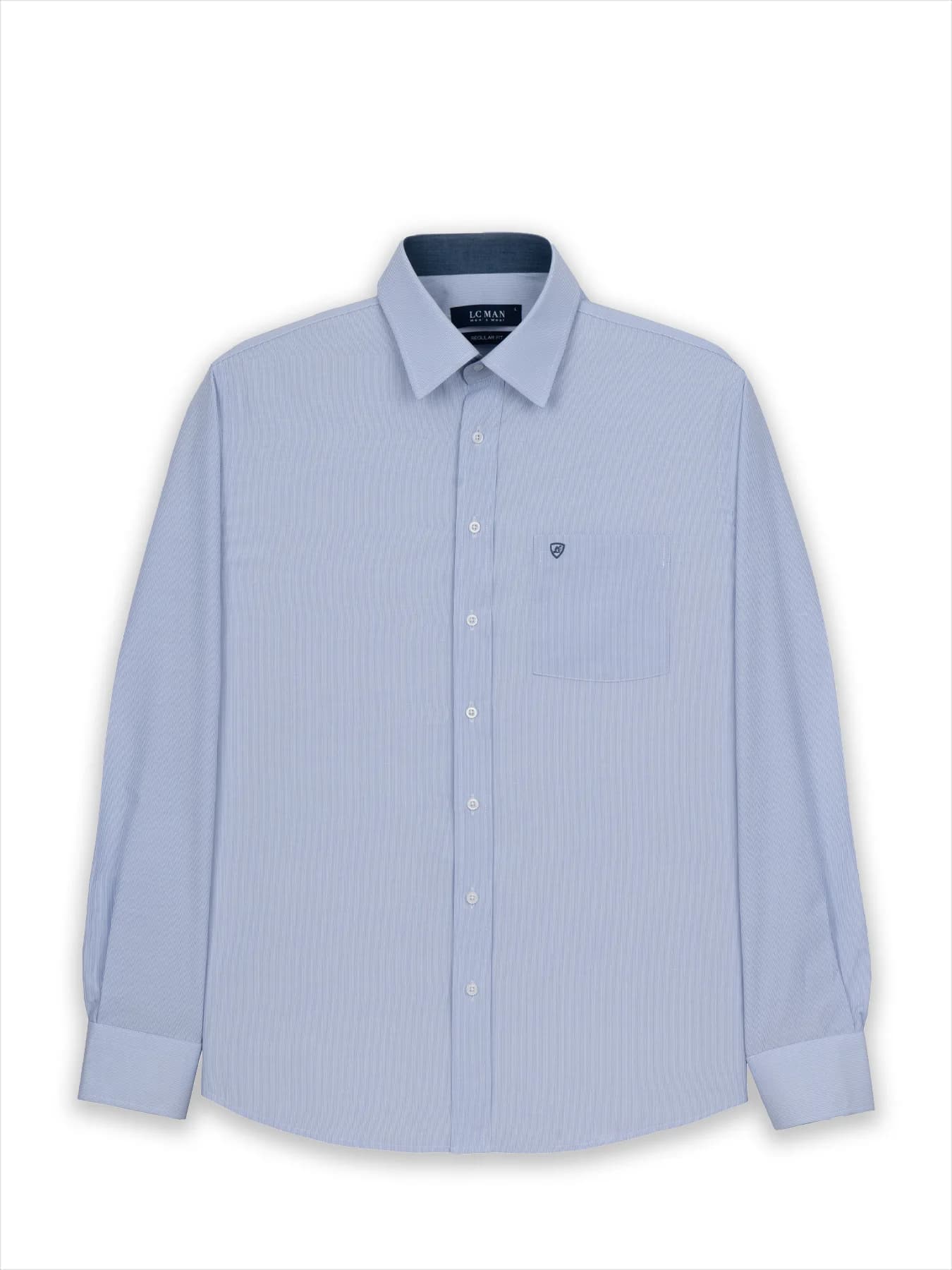 پیراهن آستین بلند آبی راه راه ریز ال سی من 20