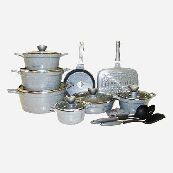 سرویس قابلمه 18 پارچه کلاسیک گرانیتی نقره ای یونیک کد 7778