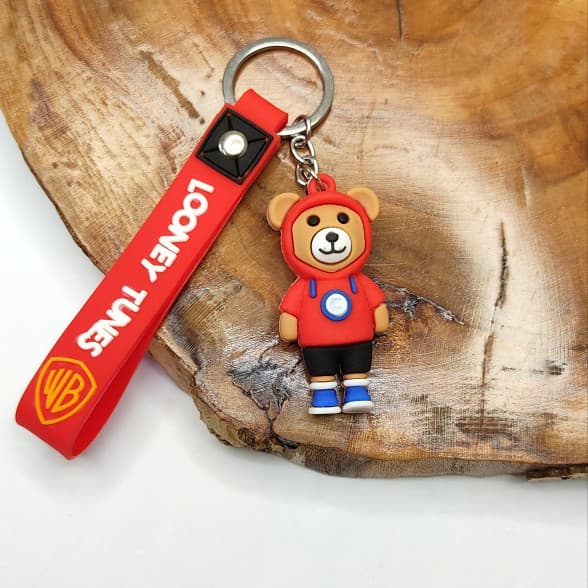 جاکلیدی سیلیکونی وارداتی طرح خرس هودی پوش همراه با بند آویز