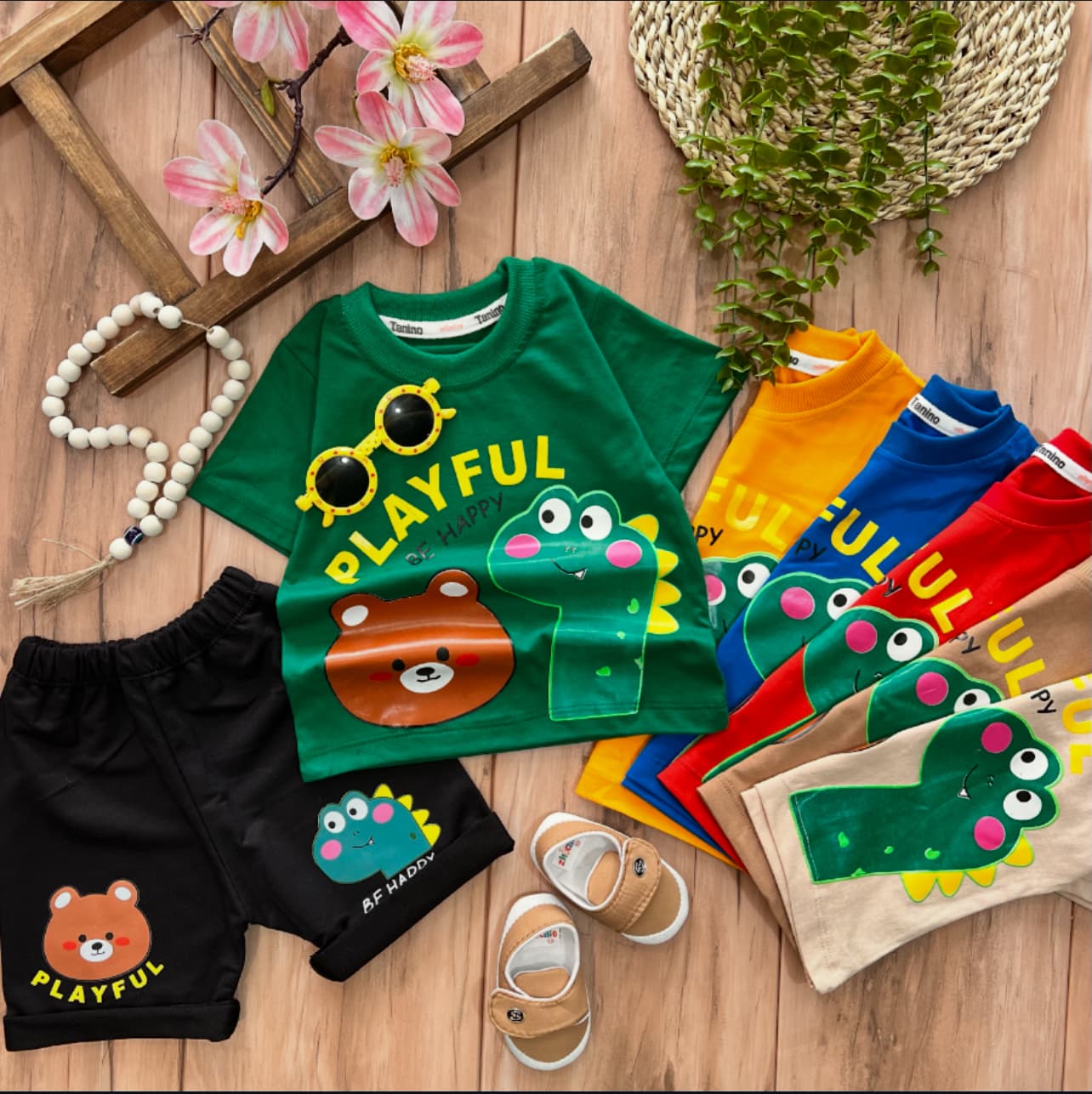 تیشرت شلوارک دایناسور و خرس