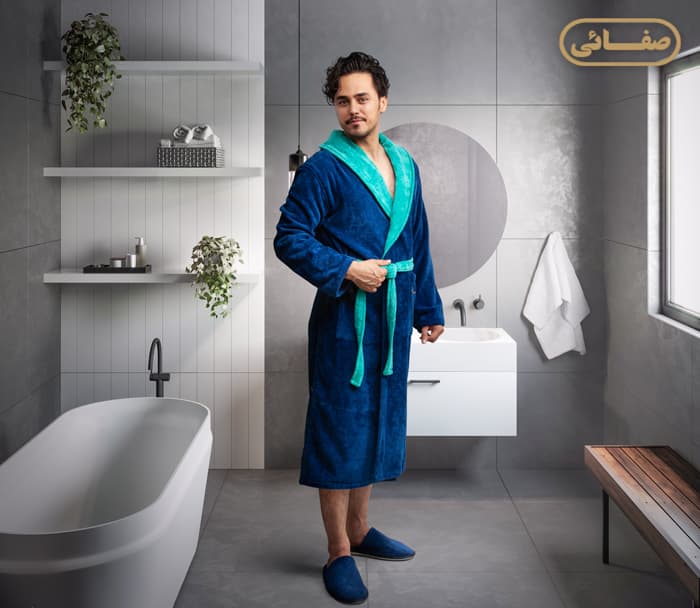 حوله تن پوش مردانه طرح یوناس سورمه ای پودایران