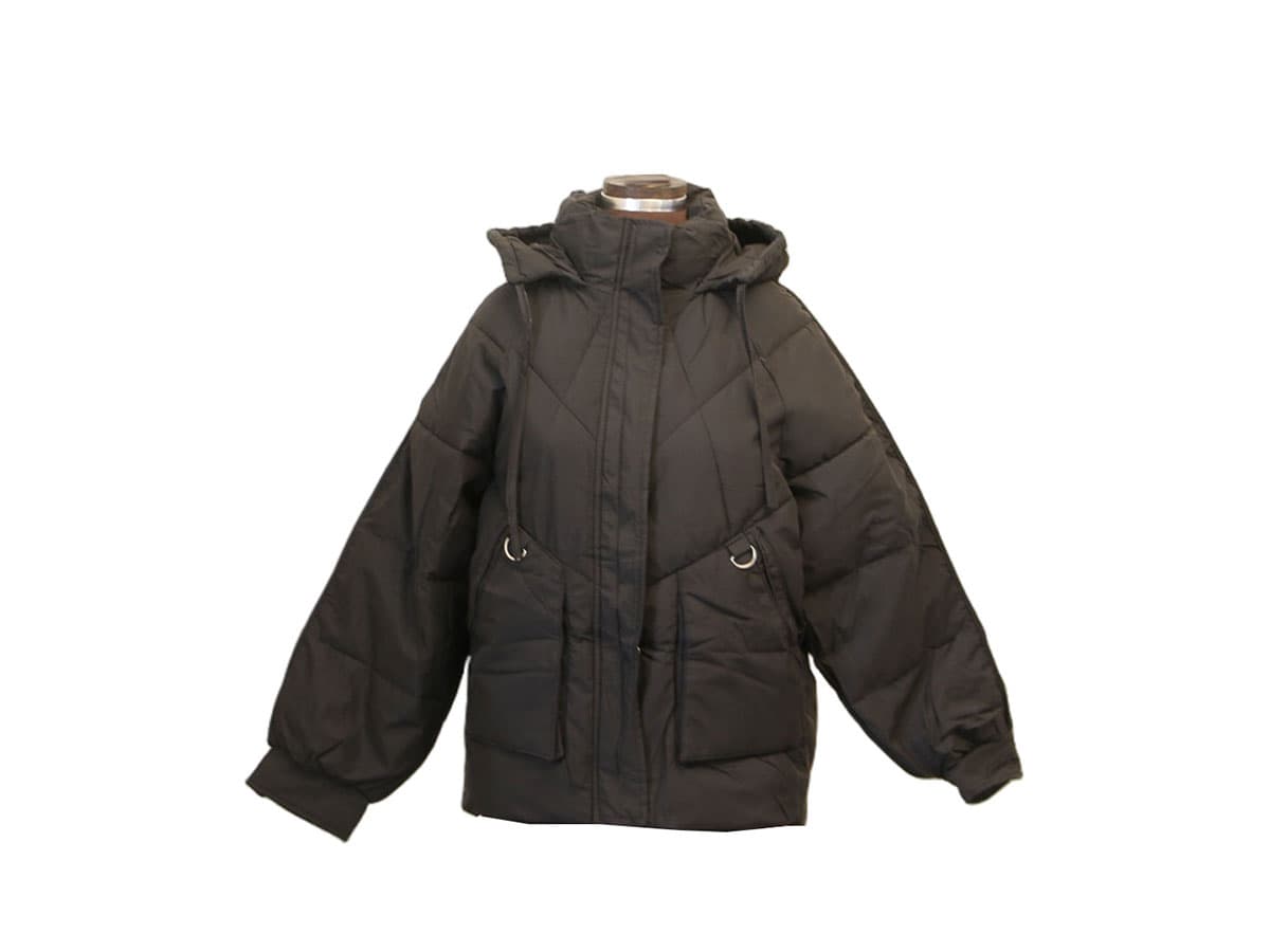 کاپشن زنانه کوتاه کلاهدار زیپدار مشکی