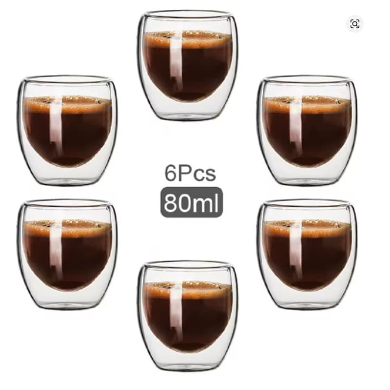 فنجان پیرکس دو جداره 80 میل بسته 6 عددی کد 416