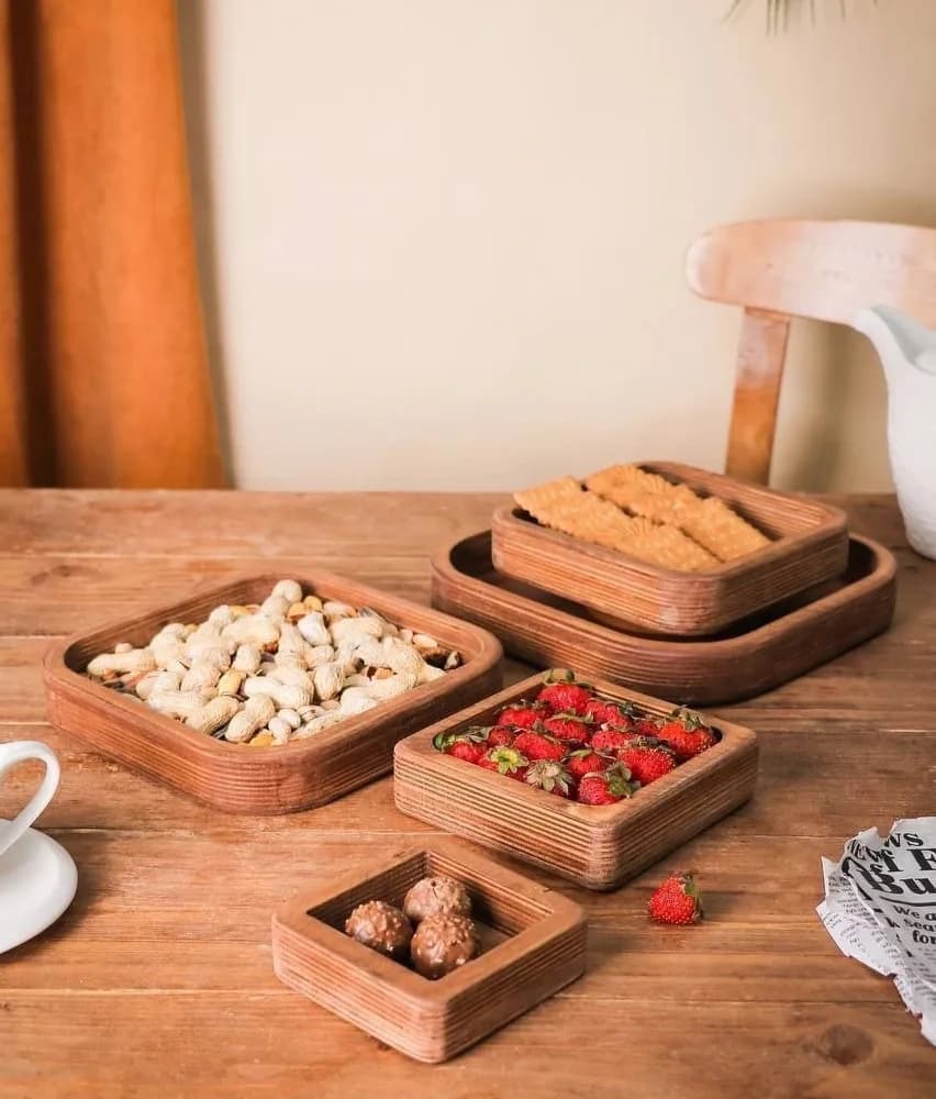 سینی چوبی ظروف چوبی 5 تکه