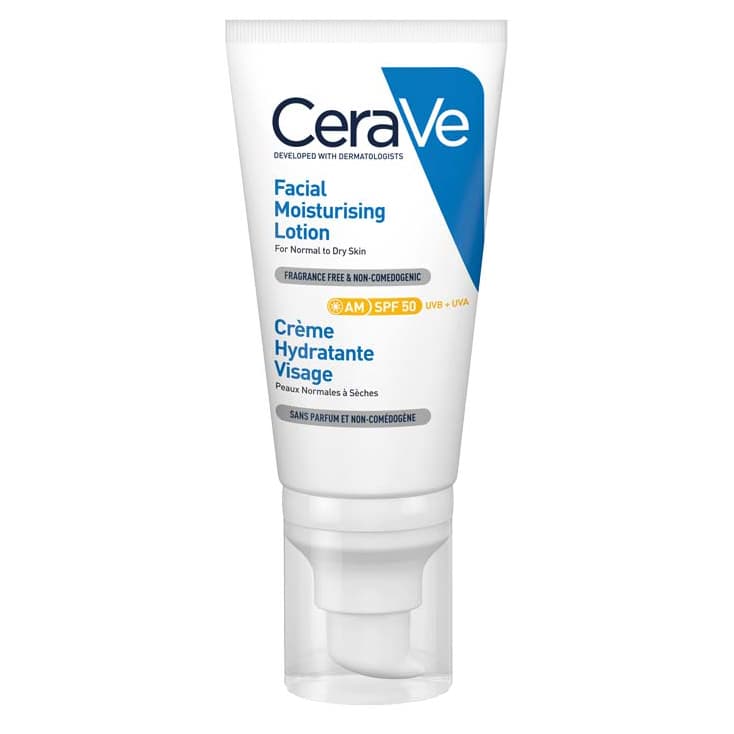 لوسیون ضد آفتاب مرطوب کننده بی رنگ SPF 50 سراوی CeraVe