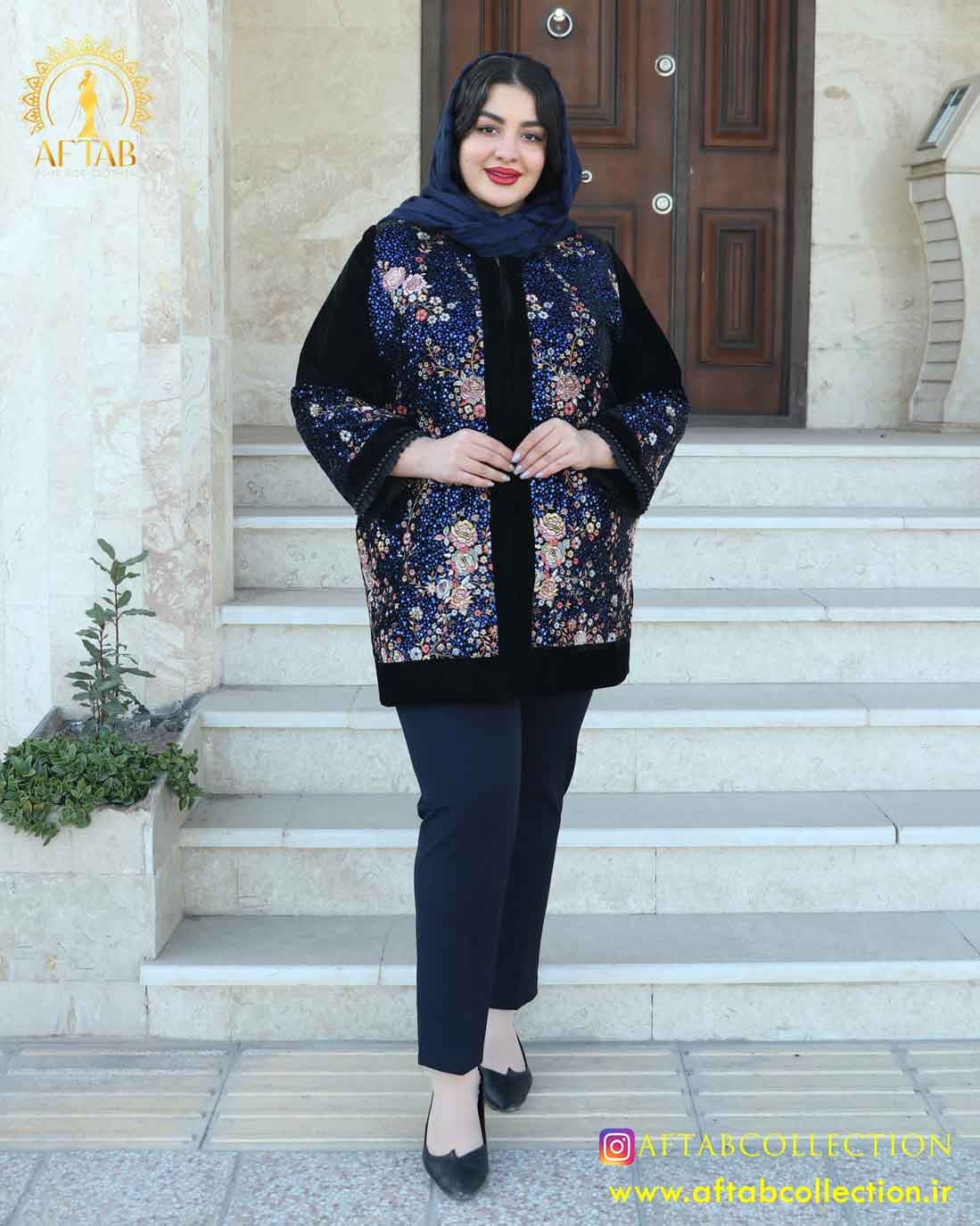 مانتو مخمل پولک آستین مروارید سایزبزرگ 5431