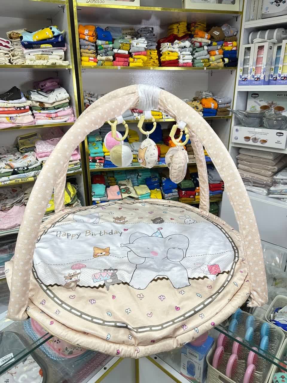 تشک بازی مخمل دایره طرح فیل و تولد نوزادی و کودک کد 91031