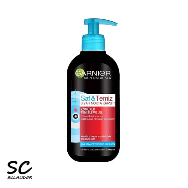 ژل شستشوی صورت زغال گارنیر saf & temiz ضد آکنه و جوش سرسیاه حجم 200 میلی لیتر