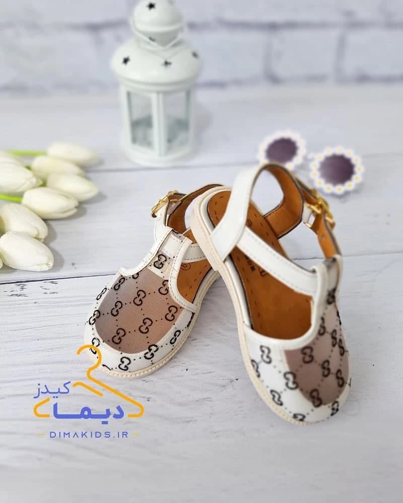 صندل توری طوسی سفید طرح گوچی