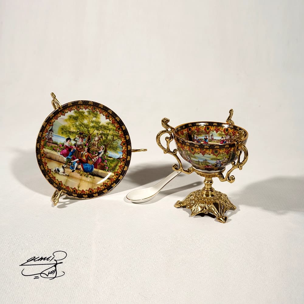 اجیل خوری برنز و چینی طلاکوب کد 1414