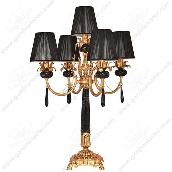 آباژور رومیزی 5 شاخه مدل لیانا طلایی با سنگ و آویز مشکی