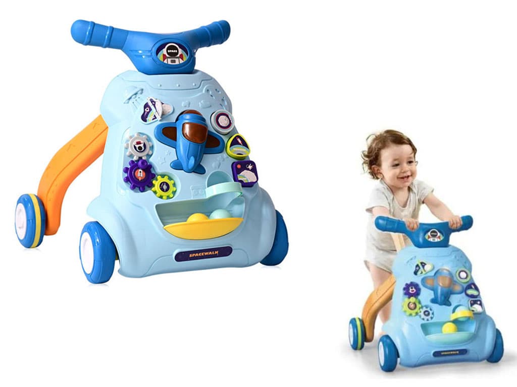 واکر موزیکال و چراغ دار پسرانه آبی رنگ طرح سفینه اسباب بازی