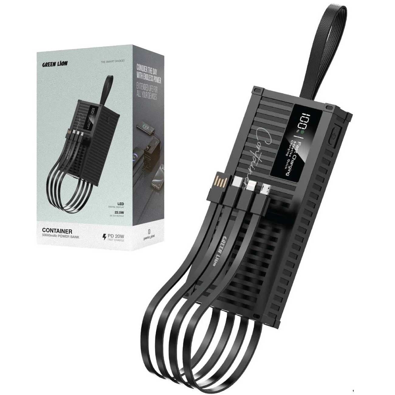 پاوربانک 10000 تایپ سی، لایتنینگ، میکرو یواسبی و یواسبی 22.5 وات گرین GNCONPB10KBK