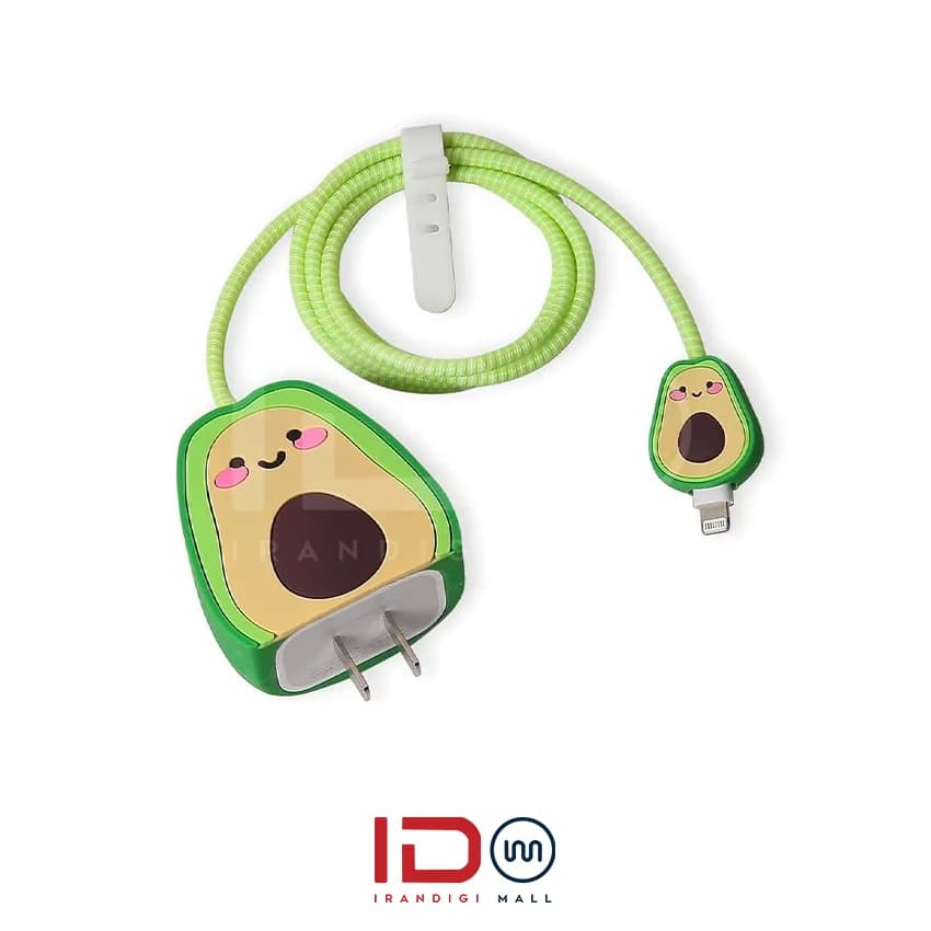 کاور و محافظ سیلیکونی اورجینال شارژر گوشی موبایل اپل مدل 20 وات 3 پین طرح فانتزی آواکادو