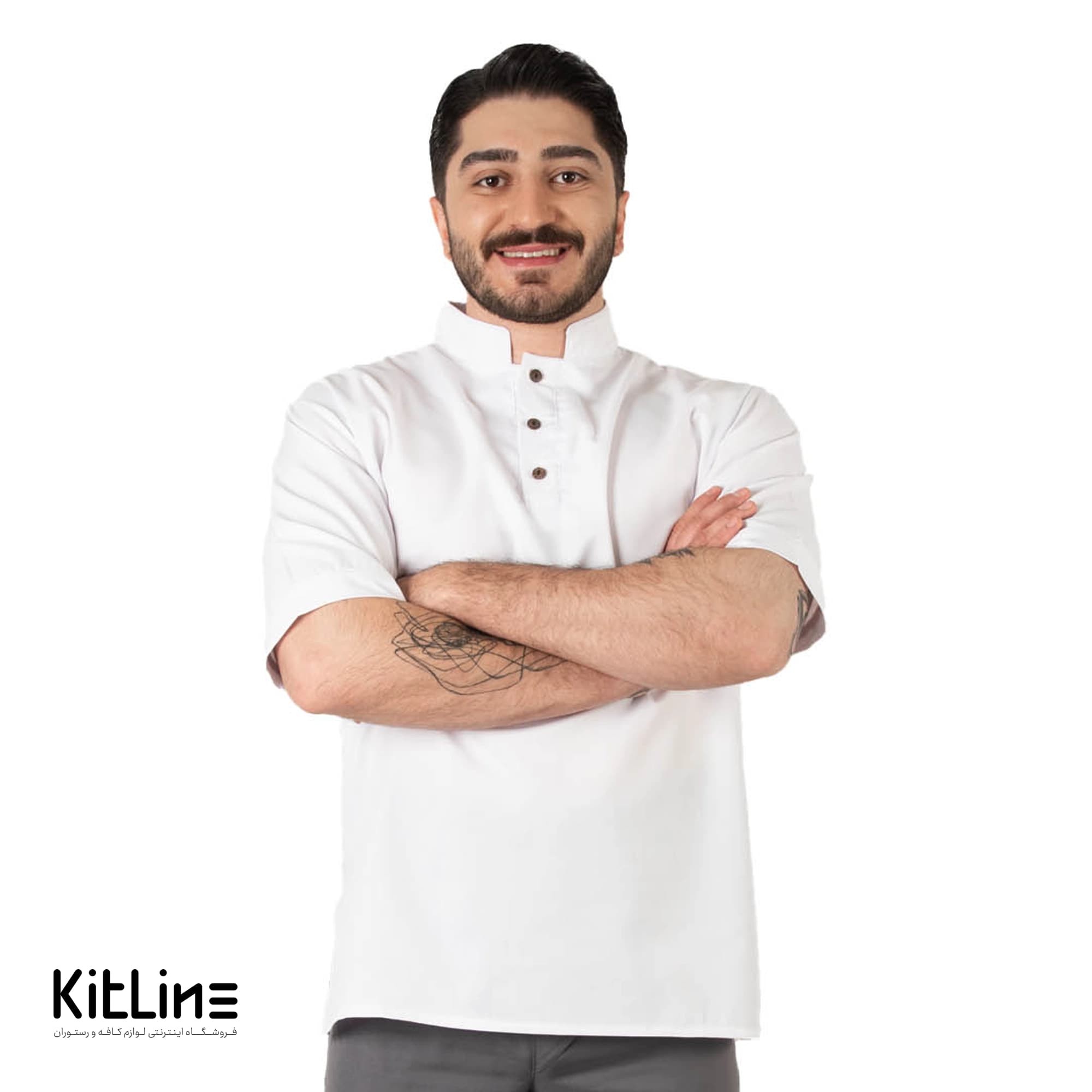 پیراهن آستین کوتاه سه دکمه ملانژ سفید پوشاکو