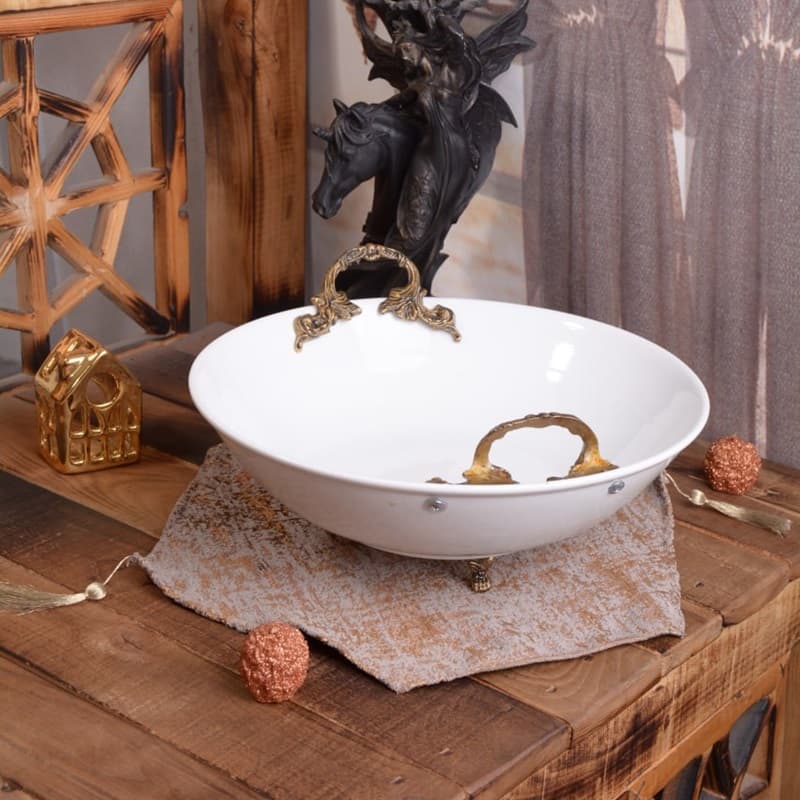 کاسه گرد پایه دار دسته پیوتر طلایی سایز 32 کد 126