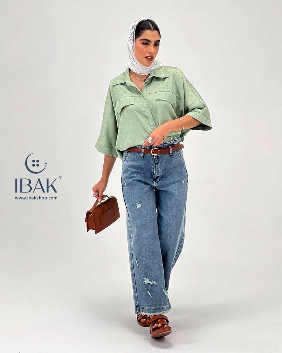 شومیز زنانه طرح دوجیب یقه مردانه 3051 - TOP