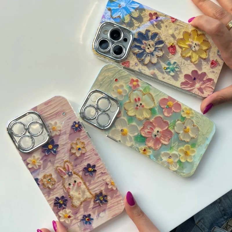 قاب گوشی آیفون آبرنگی گل خرگوشی