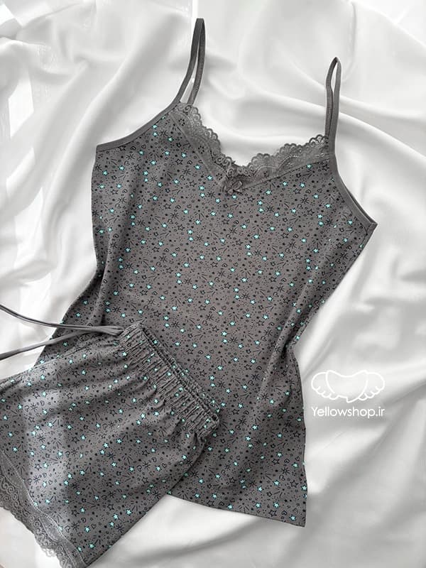 تاپ شورتک نخی زنانه طرح ستاره طوسی برند HNX کد 27039