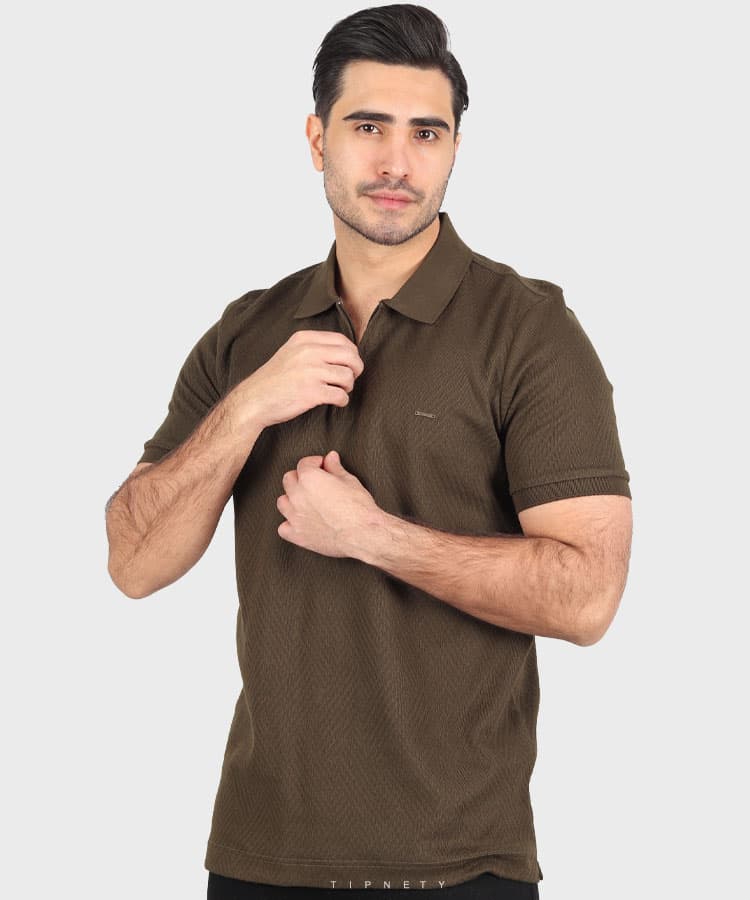 تیشرت یقه دار مردانه نیم زیپ 0587