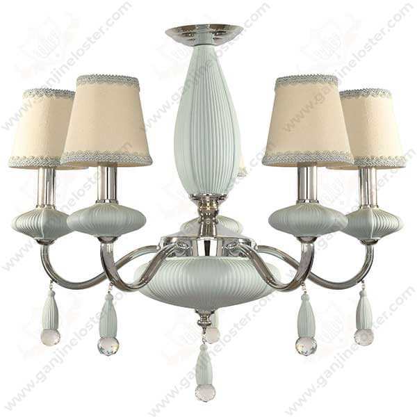 لوستر کلاسیک 5 شاخه مدل رویال با نیکل و چینی آویز آبی