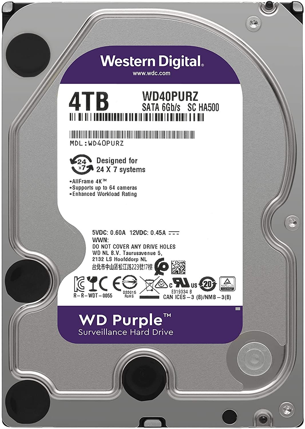 هارد دیسک اینترنال 3.5 اینچ وسترن دیجیتال مدل Purple 256MB ظرفیت 4 ترابایت