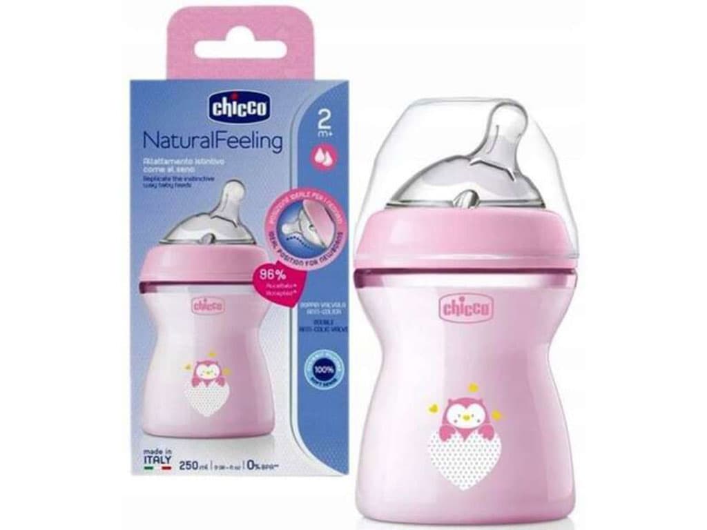 شیشه شیر نوزادی آنتی کولیک بالای دو ماه، 2 قطره 250 میلی لیتر مدل نچرال فیلینگ Naturl Feeling چیکو chicco