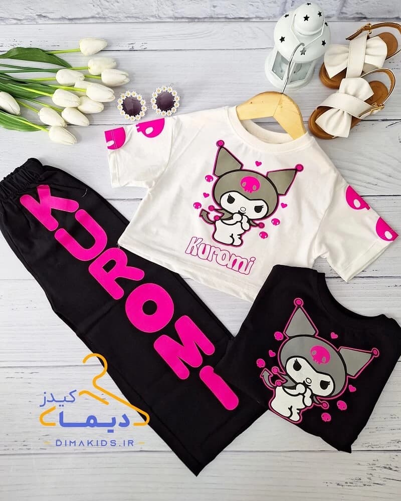 ست کراپ و شلوار لینن سفید طرح کرومی