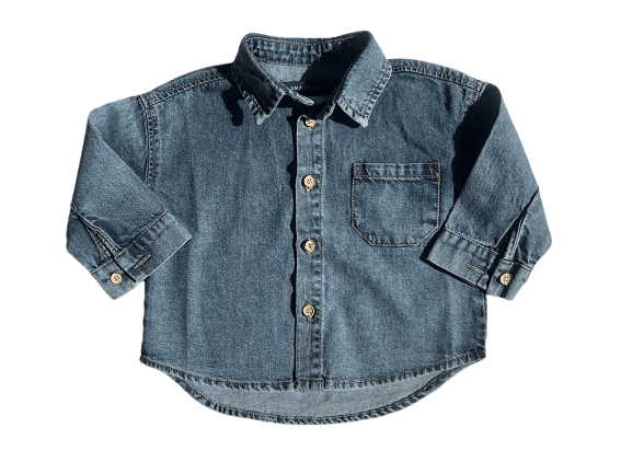 شومیز تک جیب جین پسرانه نوزاد و کودک رنگ آبی تیره