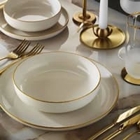 سرویس غذاخوری 16 پارچه 4 نفره کوتاهیا پرسلن مدرنا سفید طلایی