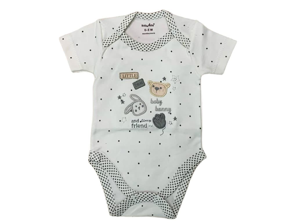 بادی آستین کوتاه نوزادی طرح گلدوزی شده خرس و خرگوش baby 4 life