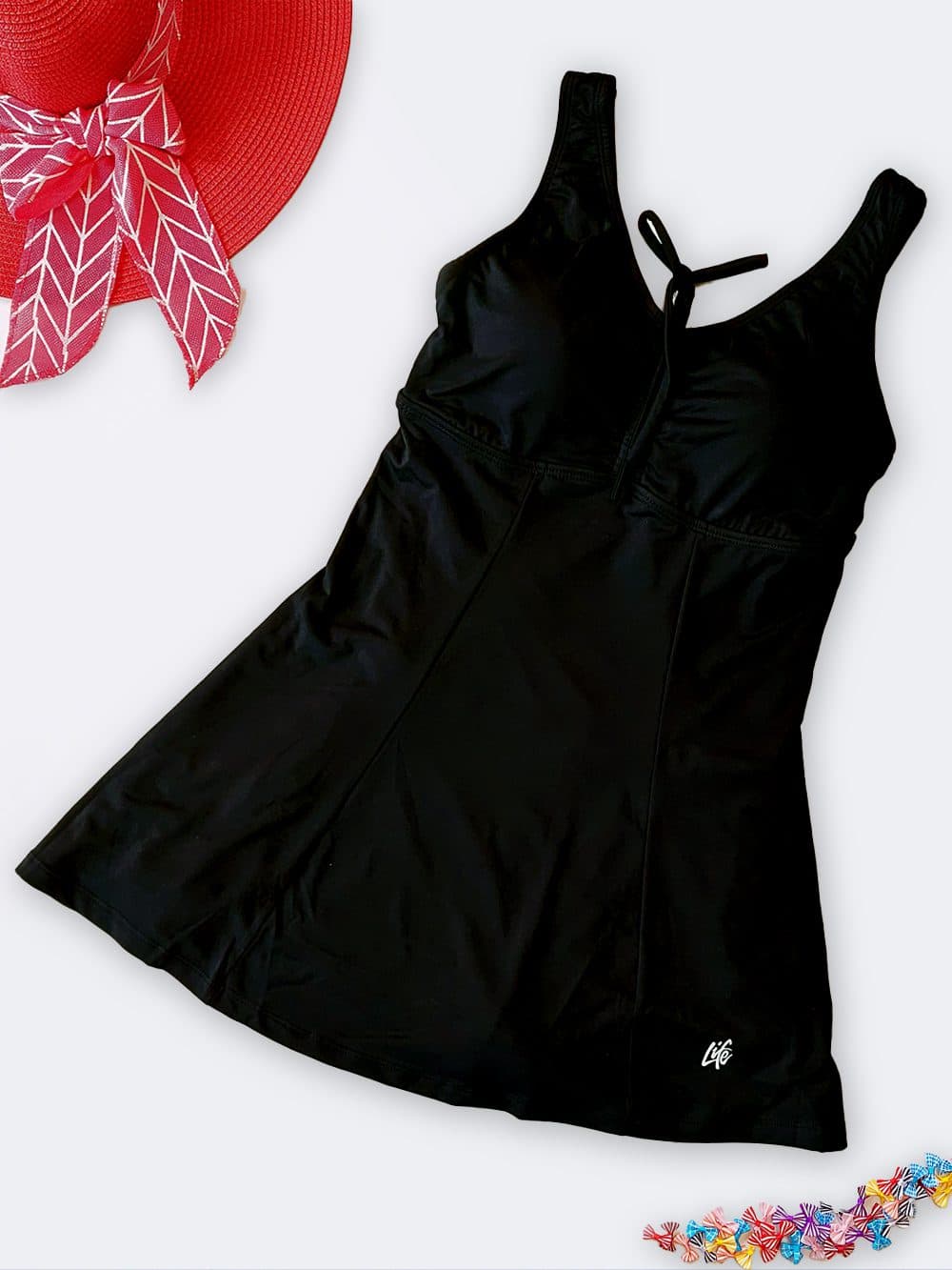 مایو دامنی مشکی زنانه شلوارک دار چسبیده زیر دامن لایف ( Life ) کاپ دار