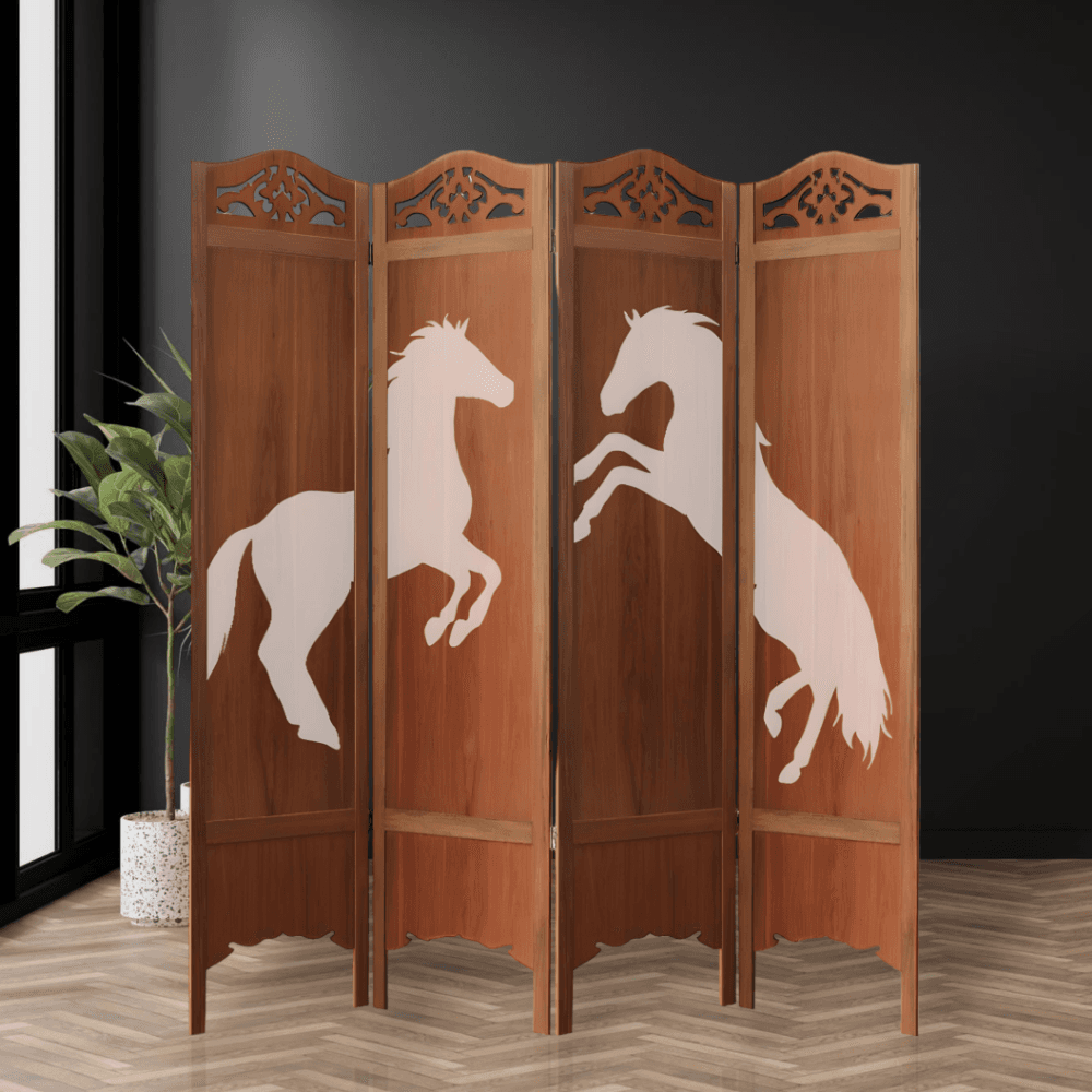 پارتیشن مدل لیزری گردویی طرح اسب عرض 45