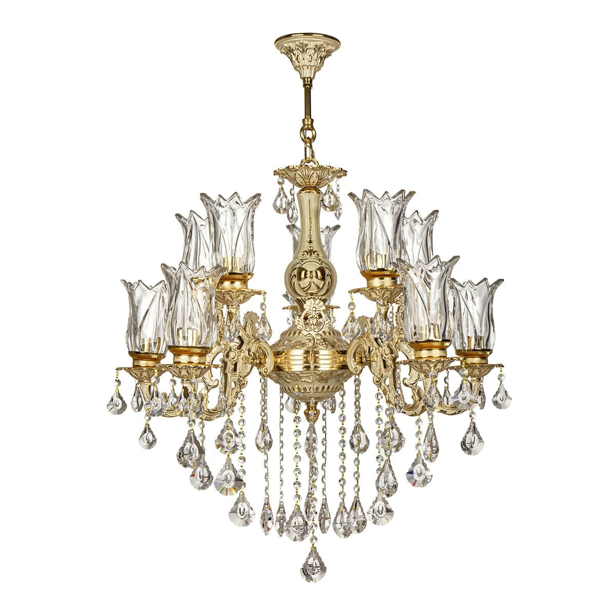 لوستر 10 شعله چشمه نور کد S3703/5GWT طلایی کرم