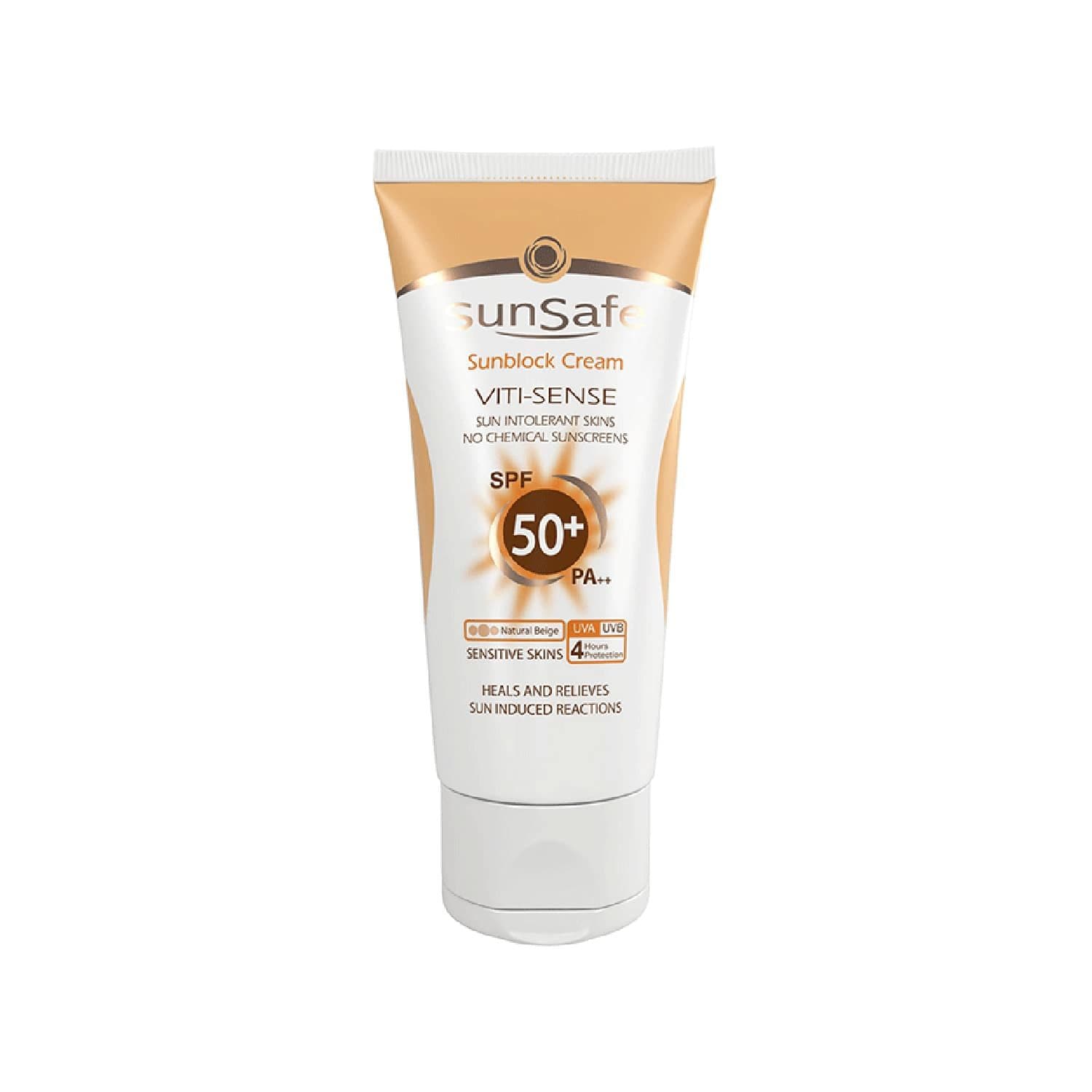 کرم ضد آفتاب فاقد جاذب های شیمیایی SPF 50 سان سیف مناسب پوست حساس حجم 50 میلی لیتر - بژ طبیعی