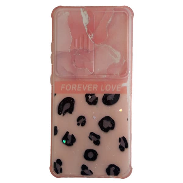 قاب سيليکون محافظ لنز کشويي برّاق طرح دار سامسونگ A72 طرح صورتی مشکی