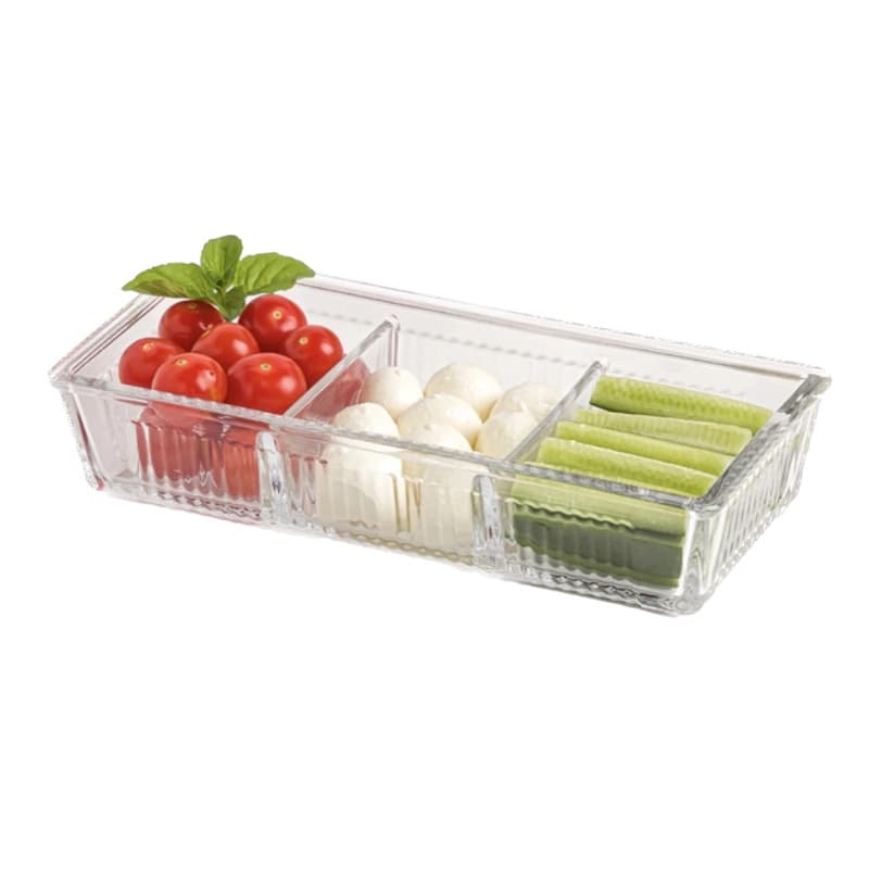 ظرف شیشه ای سه خانه درب دار لیمون (کد 2101)