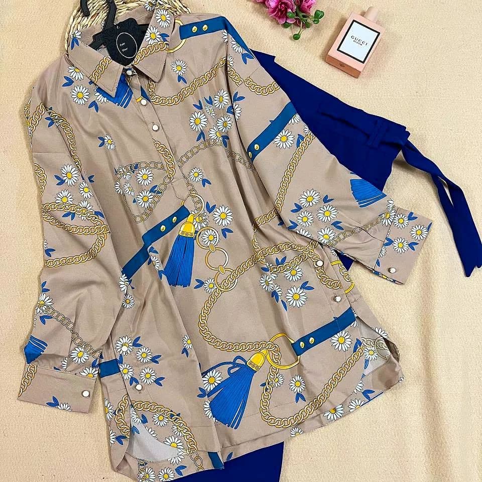 مانتو دکمه دار کرپ طرح بانونه کرمی