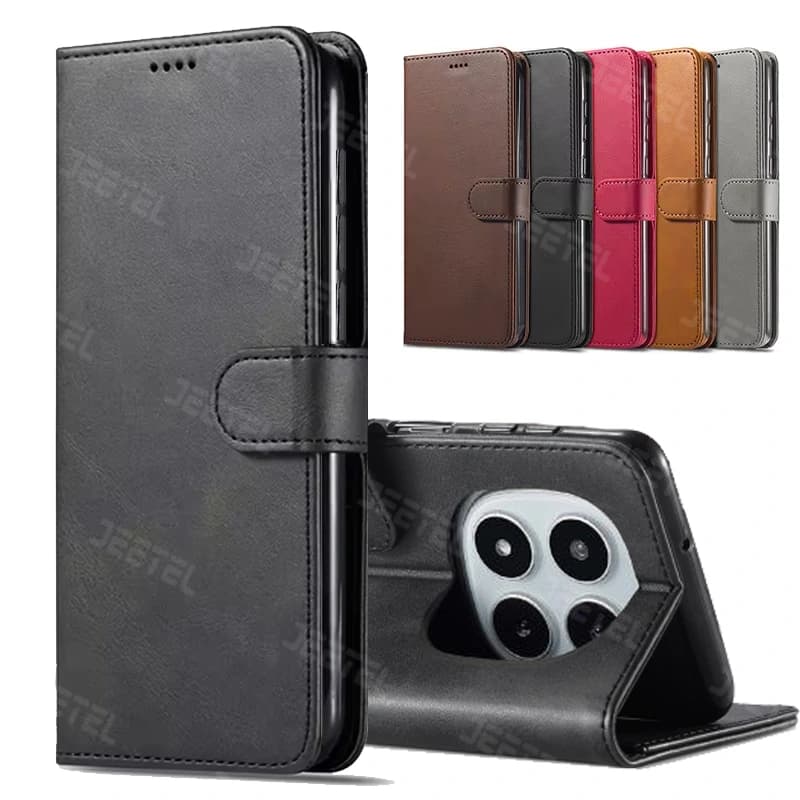 کیف چرمی Xiaomi Redmi Note 14 Pro 5G مدل لپ تاپی جاکارتی دار (محافظ لنزدار)