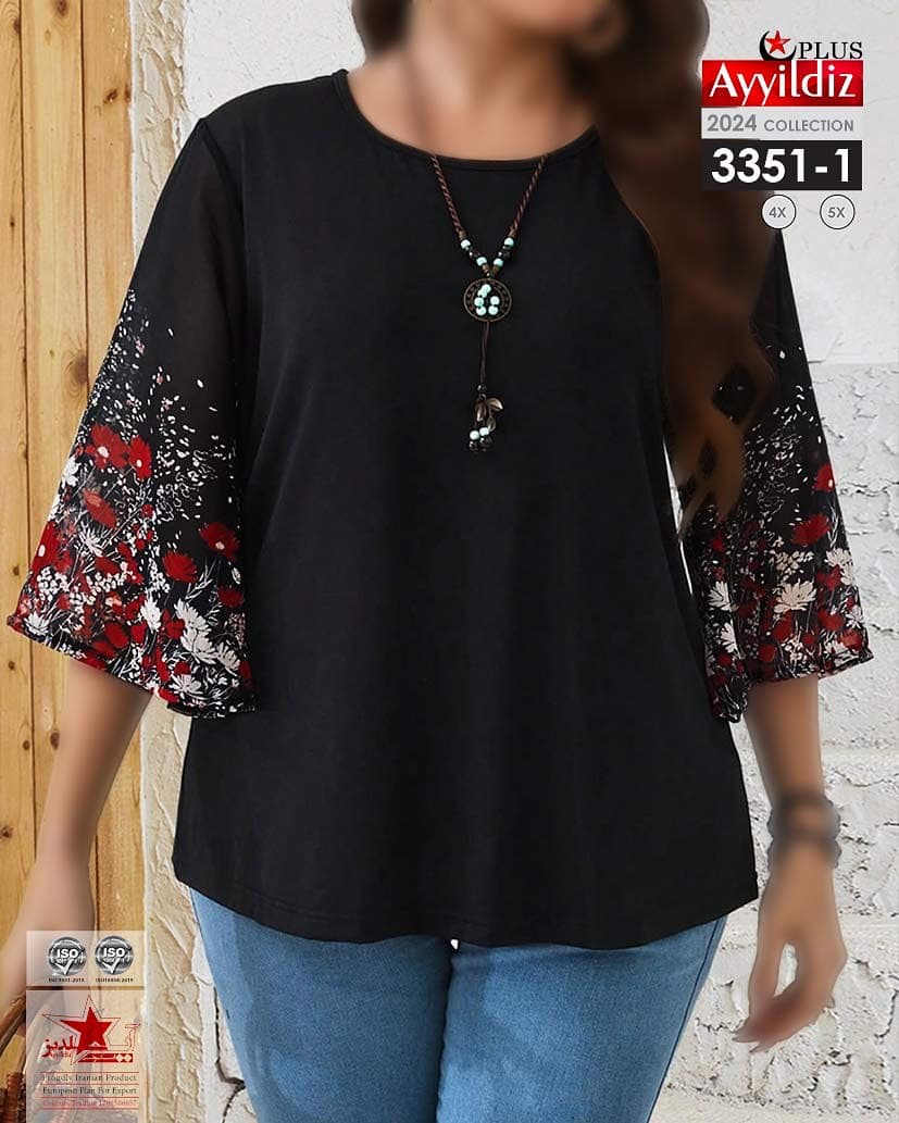 شومیز نخی کش زنانه سایز بزرگ کد ٣٣۵١